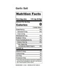 10200325 & 10207324 Regal Garlic Salt Nutrtiion