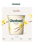 YOGURT GREEK VANILLA NONFAT 6/32OZ CHOBANI 014 YOGURT GREEK VANILLA NONFAT 6/32OZ CHOBANI 014