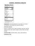 Roasted Unsalted Cashews Nutrition Information