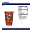Diet Pepsi Cola Nutrition Sheet