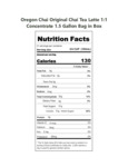 Oregon Chai Original Chai Tea Latte 1:1 Concentrate 1.5 Gallon Bag in Box Nutrition