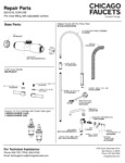 Chicago Faucets 923-613L12XKCAB Wall-Mounted Pre-Rinse Faucet with Adjustable Centers and 12" L-Type Swing Spout repair part diagram