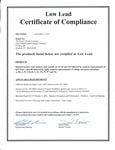 Low Lead Certificate Low Lead Certificate