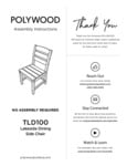 POLYWOOD TLD100 Lakeside Dining Side Chair Assembly Instructions POLYWOOD TLD100 Lakeside Dining Side Chair Assembly Instructions