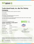 Tofurkey BRC Certificate Tofurkey BRC Certificate
