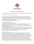 Clearway - Certificate of Limited Warranty