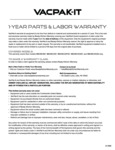 VacPak-It 1-Year Parts & Labor Warranty