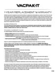VacPak-It 1-Year Replacement Warranty