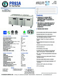 Hoshizaki PR93A Spec Sheet Hoshizaki PR93A Spec Sheet