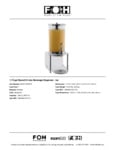 FOH 1.75 Gallon Hi-Line Beverage Dispenser Specsheet FOH 1.75 Gallon Hi-Line Beverage Dispenser Specsheet