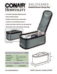 Bag Steamer Conair Hospitality storage bag spec sheet Bag Steamer Conair Hospitality storage bag spec sheet