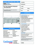 Continental Refrigerator PA93N Specsheet Continental Refrigerator PA93N Specsheet
