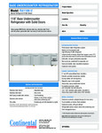 Continental Refrigerator RA118N-U Specsheet Continental Refrigerator RA118N-U Specsheet