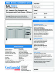 Continental Refrigerator RA68N12 Spec Sheet Continental Refrigerator RA68N12 Spec Sheet