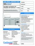 Continental Refrigerator RA68N12M Spec Sheet Continental Refrigerator RA68N12M Spec Sheet