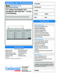 Continental Refrigerator SW72N12C-FB Sandwich Unit Refrigerator