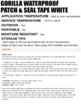 Gorilla White Patch & Seal Tape Specsheet