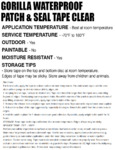 Gorilla Clear Patch & Seal Tape Specsheet Gorilla Clear Patch & Seal Tape Specsheet