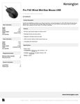 Kensington Pro Fit Wired Mouse Specsheet Kensington Pro Fit Wired Mouse Specsheet