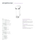 simplehuman CW1392 40 Liter Step Can, White Slim Spec Sheet simplehuman CW1392 40 Liter Step Can, White Slim Spec Sheet