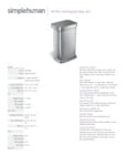simplehuman CW2080 45 Liter Trash Can Spec Sheet