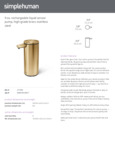 Simplehuman ST1055 9 oz. Brass Stainless Steel Soap / Sanitizer Dispenser