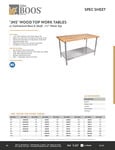 TABLE 1 and Half MAPLE WOOD TOP 24X36 GLV LEGS UNDERSHELF Spec Sheet