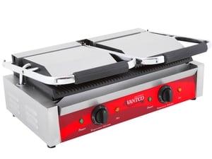 Avantco Double Panini Grill w/ Grooved Plates - 18 3/16 x 9 1/16