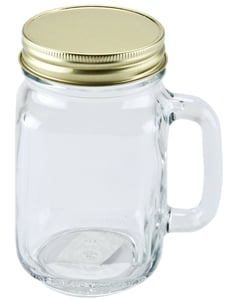 Drinking Jar w/ Gold Metal Lid & Straw Hole - 12/Case