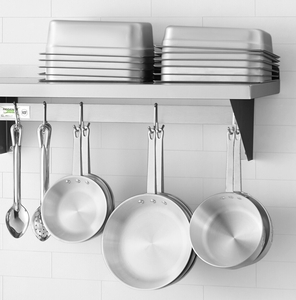 Kitchen Tek 304 Stainless Steel Wall Mounted Pot Rack - with Shelf, 18  Galvanized Hooks - 15 x 48 - 1 count box