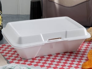 DART 9-1/2 in. x 9-3/10 in. x 3 in. Hinged Insulated Foam Carryout Food  Container in White (200 Per Case) DCC95HT1R - The Home Depot