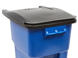 Rubbermaid Commercial BRUTE Recycling Rollout Trash Can with Hinged Lid,  Blue (50 gal.)