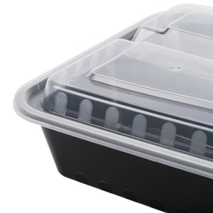 8-3/4 x 6 x 2 – 32 OZ – Two Compartment Rectangular Plastic Food Containers  - Black