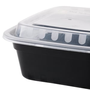 Choice 38 oz. Black Rectangular Microwavable Heavy Weight Container with  Lid 8 3/4 x 6 1/4 x 2 - 150/Case