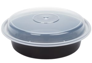 Choice 24 oz. Black Round Microwavable Heavy Weight Container with Lid 7  1/4 - 150/Case