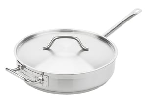 Vigor SS1 Series 5 Qt. Stainless Steel Aluminum-Clad Saute Pan with Lid and  Helper Handle