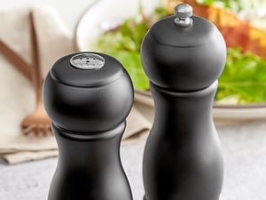 Acopa 4 Matte Black Wooden Salt / Pepper Mill - 2/Set