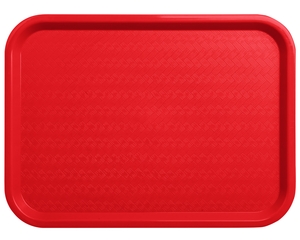 Red Plastic Serving Trays, Cafeteria Food Server (16 x 12 In, 2