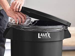 Lavex 21 Gallon Black Corner Round Trash Can with Black Rim Top