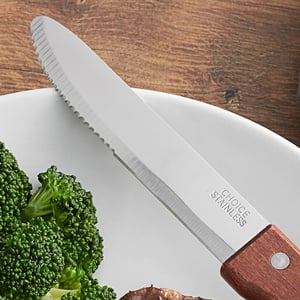 Choice 5 Jumbo Stainless Steel Steak Knife with Wood Handle - 12/Case