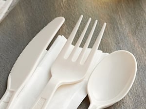 Pearl White Plastic Cake Fork with Knife Edge - 4 x 3/4 - 500 count box