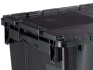 Choice 22 x 15 x 13 Medium Stackable Black Chafer Tote / Storage Box  with Attached Lid