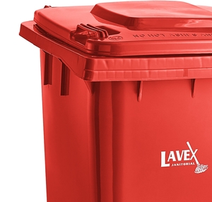 Lavex 64 Gallon Yellow Wheeled Rectangular Trash Can with Lid and Step-On  Attachment