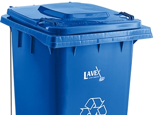 Lavex 95 Gallon Blue Wheeled Rectangular Recycle Bin with Lid