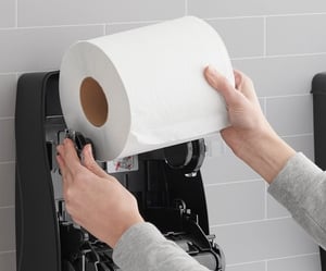 Lavex Translucent Black Lever Activated Paper Towel Dispenser with 6 Paper  Towel Rolls