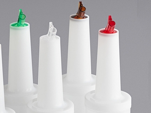 Choice 1 Qt. Pour Bottle Set with Assorted Color Spouts and Caps - 6/Pack