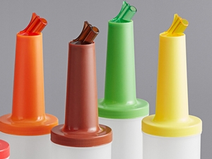 Choice 1 Qt. Pour Bottle Set with Assorted Colored Necks and Caps - 6/Pack