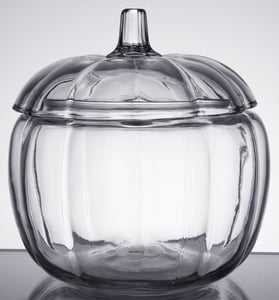 Vintage Anchor Hocking Clear Glass Pumpkin cookie Jar with Lid