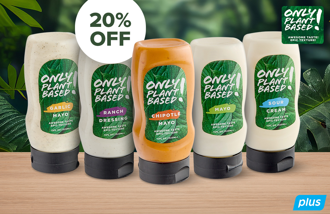 20% Off Sustainable Condiments, Embrace Shelf-Stable, Vegan Ingredients, Use code: STOCKUP