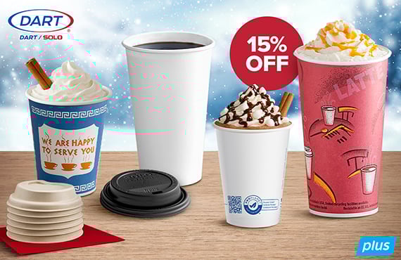 15% Off Dart-Solo Hot Cups & Lids, Sip How You See Fit, use code: WARMUP
